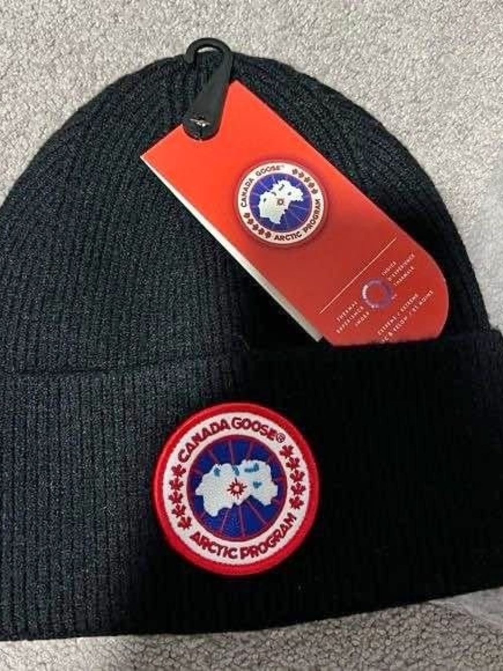 Canada Goose Black Rib Knit Arctic Program Patch Beanie